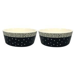 2 Boots & Barkley Ceramic Pet Bowls Navy & White